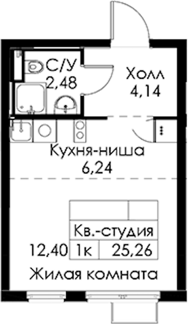 Квартира студия 25.26 м², 13/24 эт., ЖК «Заречный парк»
